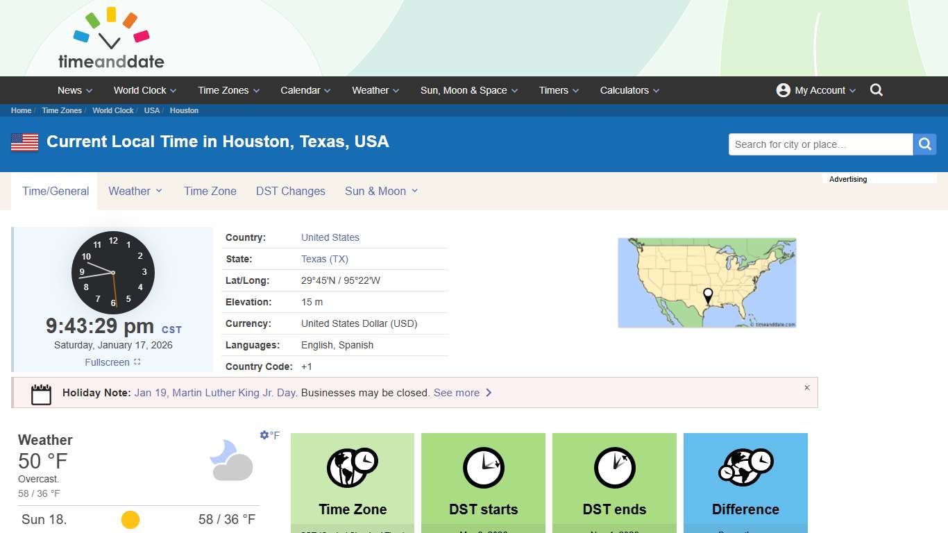 Current Local Time in Houston, Texas, USA