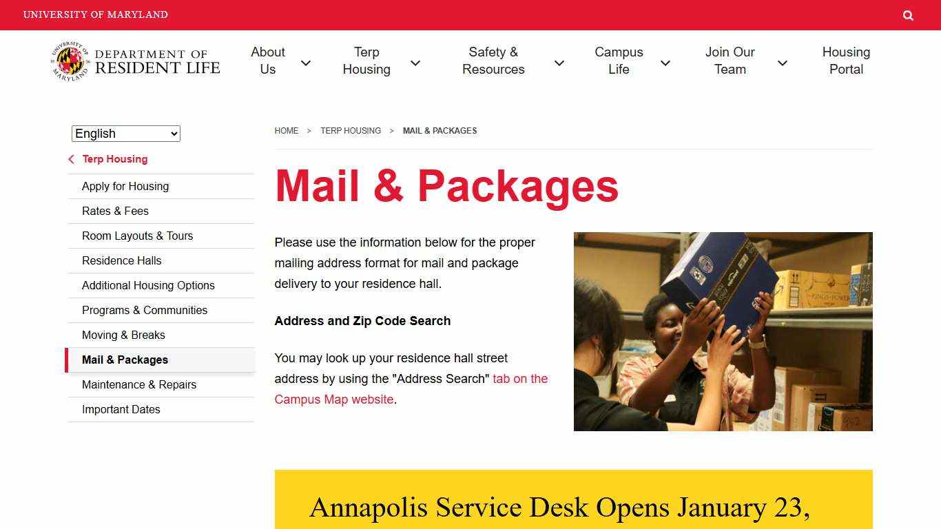 Mail & Packages | Department of Resident Life