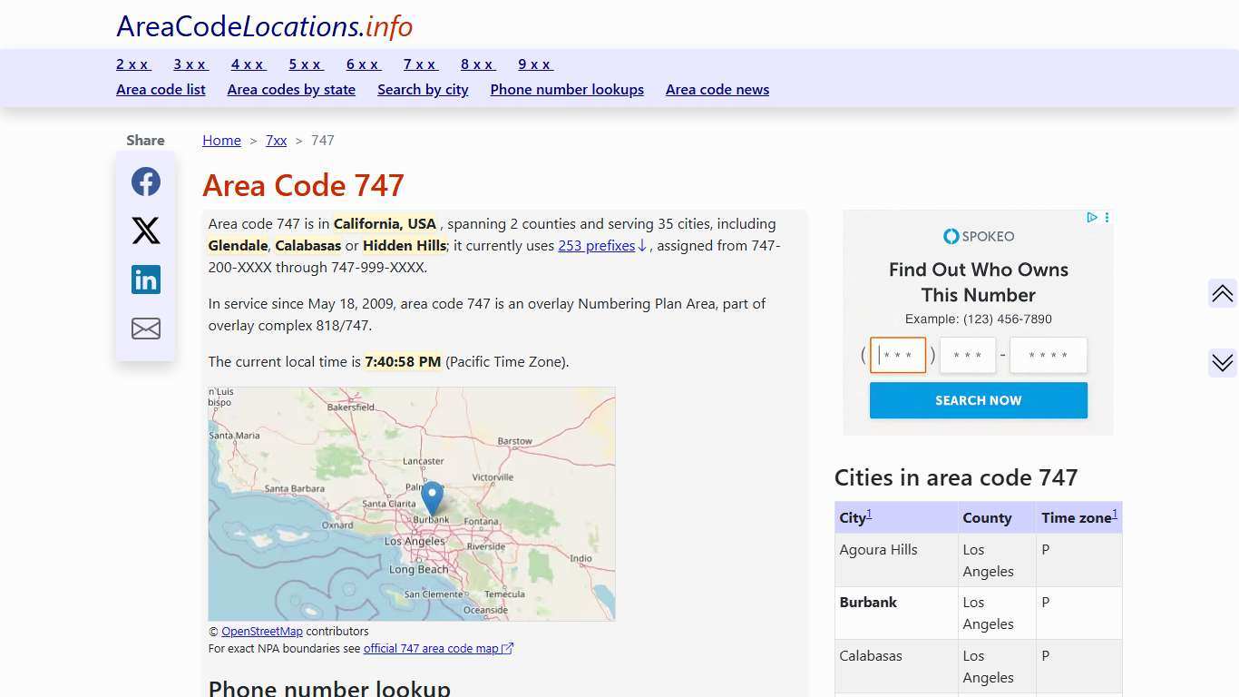 747 Area Code: Complete Location Info, Time Zone